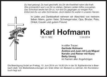 Traueranzeige von Karl Hofmann von Pegnitz-Zeitung
